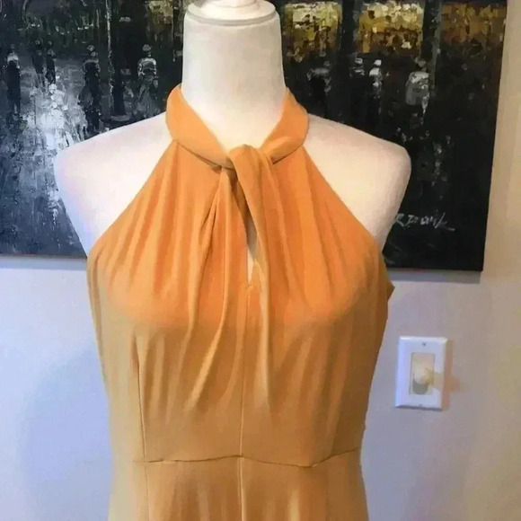 NWT Nina Leonard Mustard Twist Halter Knit Wide Leg Jumpsuit | Size M - Picture 7 of 12